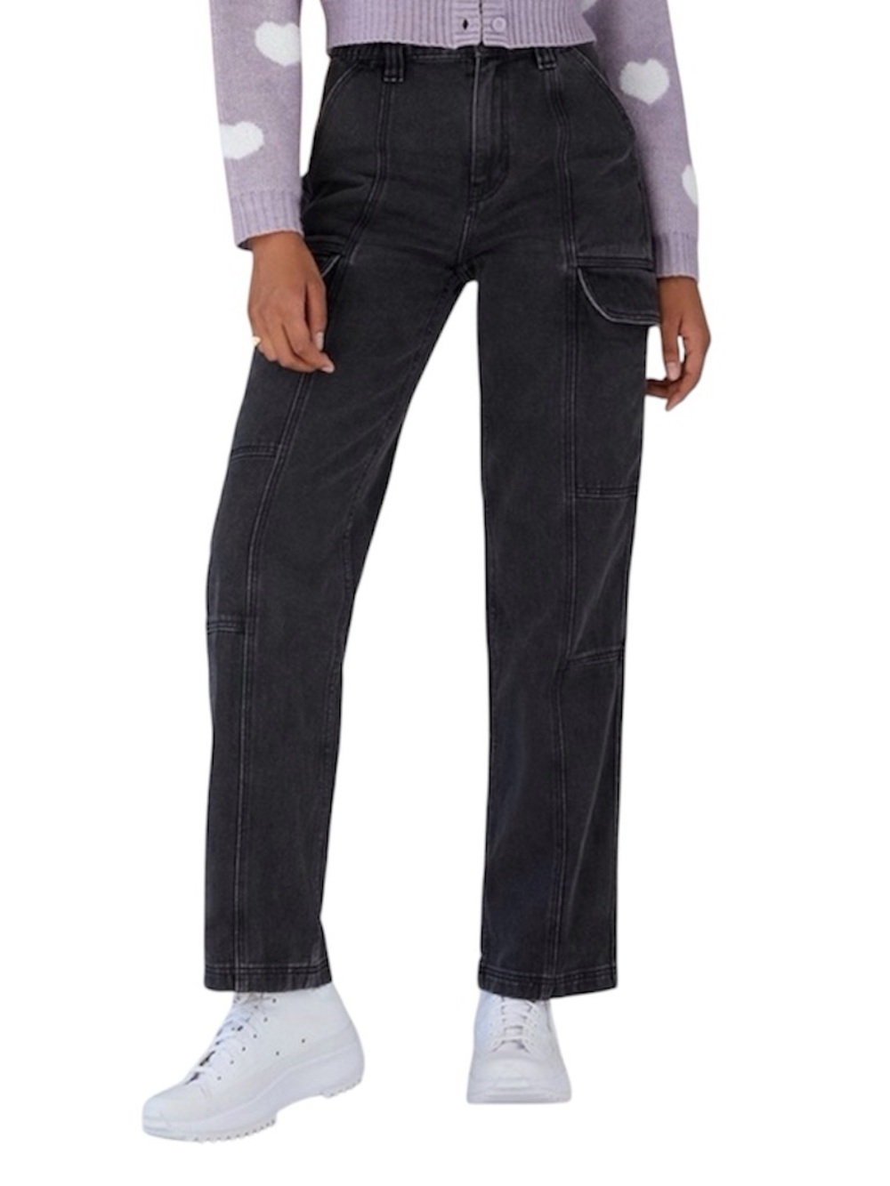 PacSun Women's Black Straight-Leg Cargo Jeans
